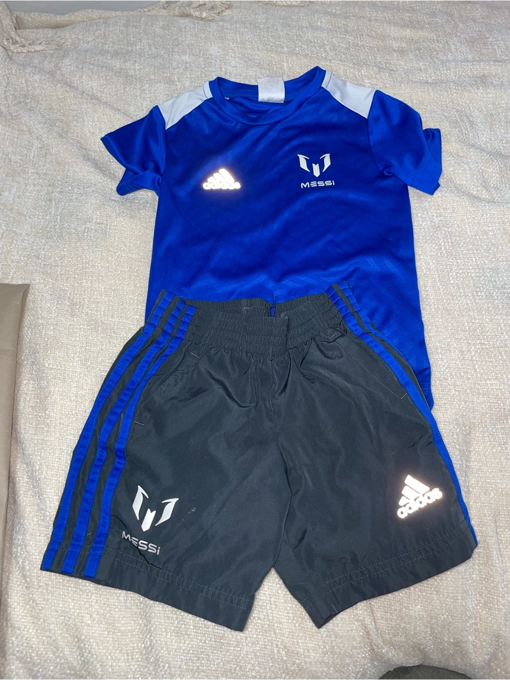 adidas Blue and Black Kids Soccer Messi Top & Shorts Set size 4